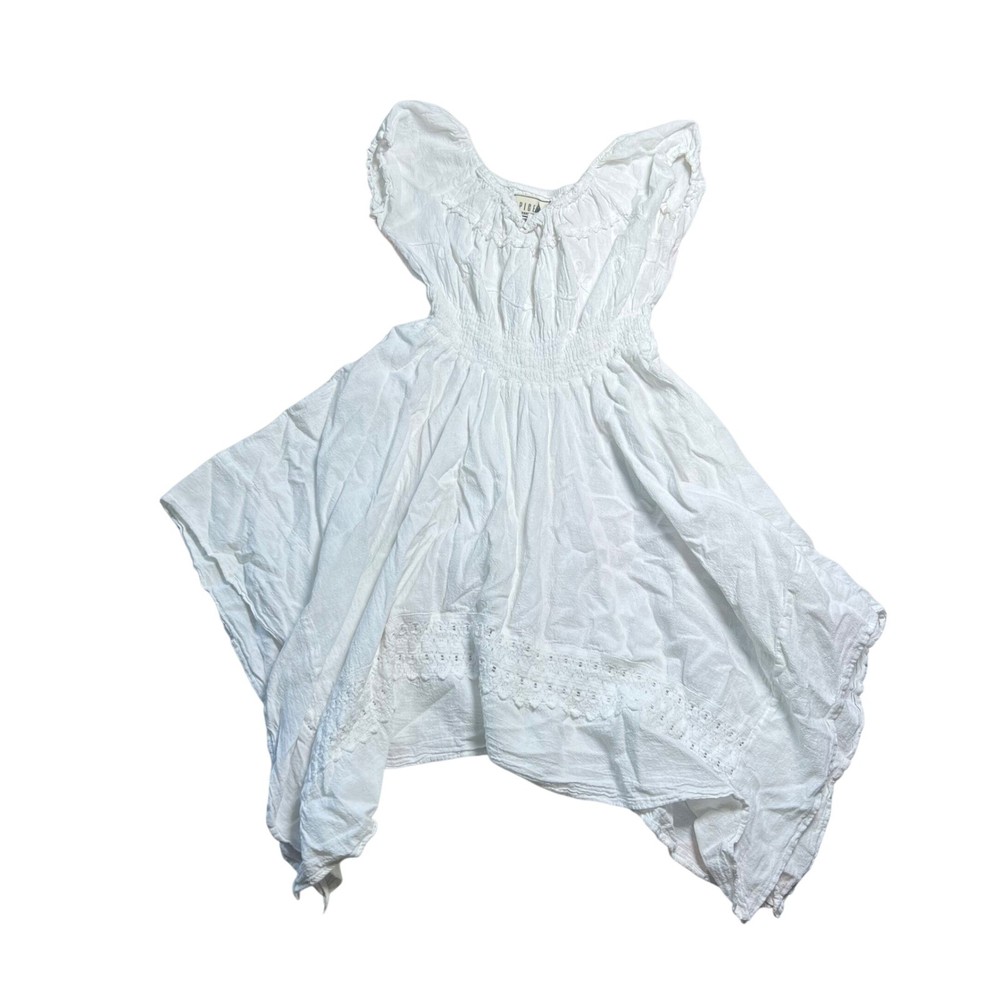 Sea Spice Resort Wear White Peruvian Cotton Handkerchief Hem Smocked Dress