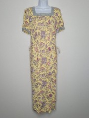 Vintage Sarah Elizabeth yellow all over floral print side ties maxi dress 12