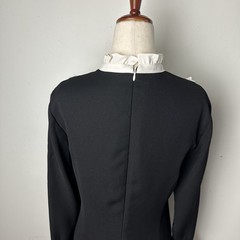 Black Sheath Dress Long Sleeve White Bib Collar Cuff Wednesday Goth Retro 90s S