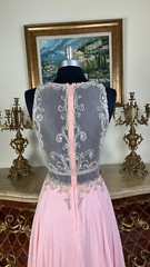 SHEER Embroidery Mock Two Piece Rhinestones Beaded Long Evening Gown prom dress