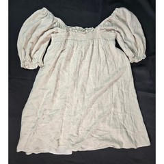 SUGAR+LIPS Off Shoulder Smocked Puff Sleeve Linen Blend Lined Dress Beige Size S