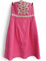 Lilly Pulitzer “Betsey” Pink Strapless Dress W/ Gold Embroidery Size 2