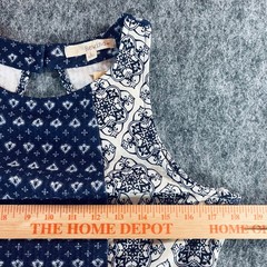 Rewind Fit Flare Dress Womens L Navy Blue Keyhole Back Boho Preppy Mediterranean