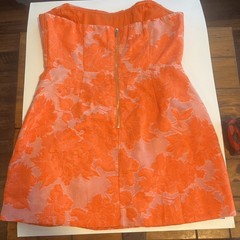 Showpo. BRAILEY MINI DRESS Strapless Dress Orange Jacquard Size 10