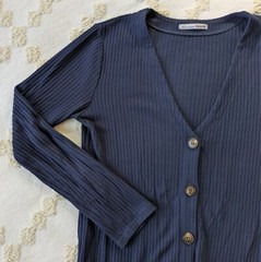 Reformation Jeans Agatha Knit Dress Size Small Navy Blue Long Sleeve Button Up