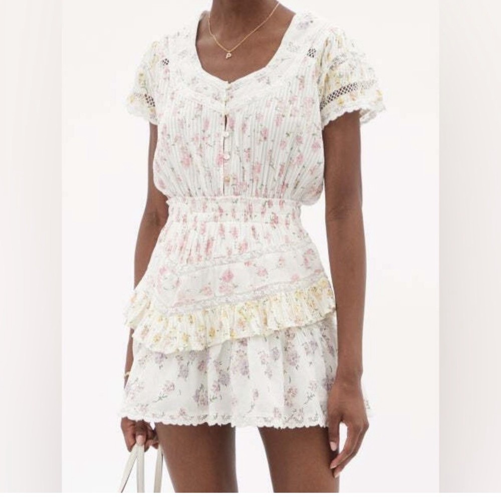 Loveshackfancy Jerome Ruffle Mini Floral Dress, Small, EUC