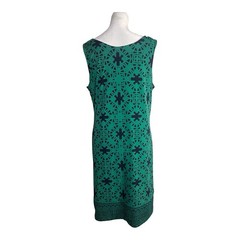 Magnolia Grace Perissa Reversible Shift Dress Green Navy Geometric Print Size L