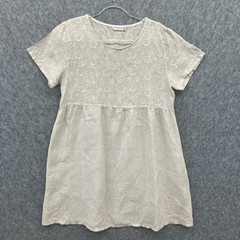 Terzo Millennio Italian 100% Linen Dress Womens M Natural Embroidered Lagenlook