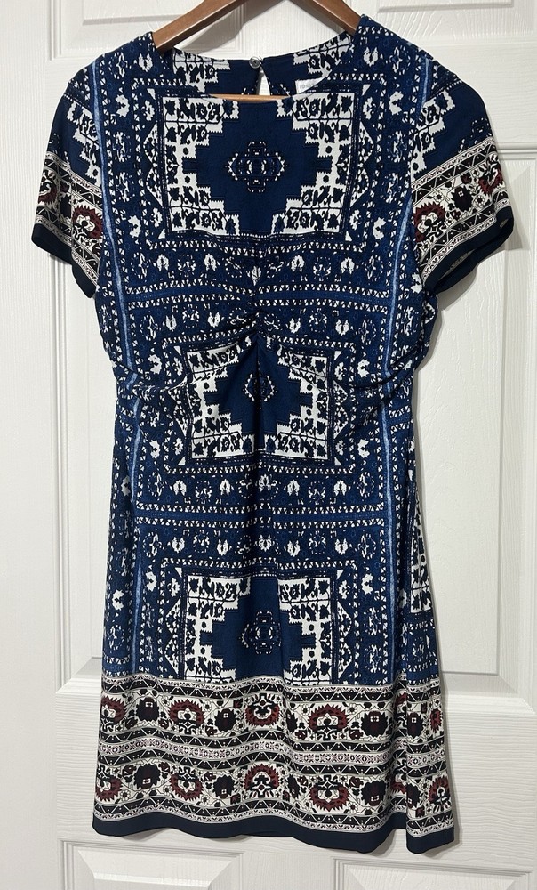 London Times Blue Aztec Print Dress Stretch Knit Pullover Women’s Size 8