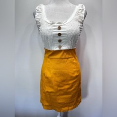 Alythea Ivory & Yellow Twofer Dress Milkmaid Bodice Pin Up Bodycon Pencil Skirt