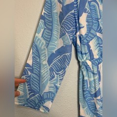 Sail to Sable NWT Blue Palm Print Tassel Trim Coastal Resort Cotton Dress L