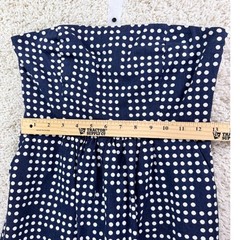 Gap Strapless Dress Womens 0 Navy Blue Polka Dot Cotton Linen Mini