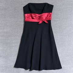 Vintage Liz Claiborne Dress 6 Black Red Strapless Satin Cocktail Party Occasion