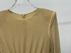 Self-Portrait Ladies Gold Rhinestone Feather Midi Dress Round Neck Slim Dress