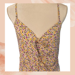 Floral Sleeveless V-Neck Spaghetti Strap Ruched Front Midi Dress OS