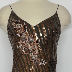 Cassandra Stone Silk Sequin Gown Dress Fairy Brown/Bronze 10 Whimsigoth Y2K