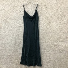 Zara Dress Medium Adult Green Satin Effect Cowl Neck Midi Slip Cami Womens M