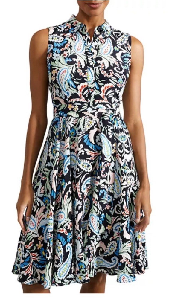 NWT Hobbs Belinda Paisley Sleeveless Flared Dress Size US 8 UK 12 MSRP$ 305