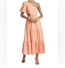 WAYF One-Shoulder Tiered Maxi Dress – Peach Cutout Waist – Size Medium – NWT