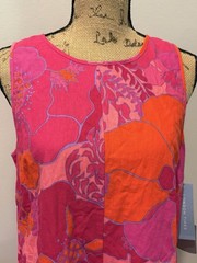 NEW Nordstrom London Times Trapeze Dress L Linen Floral 1960s Mod Brunch Resort