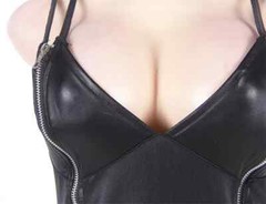 Sexy Black Wet Look Faux Leather Double Strap Zipper Mini Dress Plus Size 12 -22
