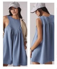 Anthropologie Daily Practice Sleeveless Ruched Mini Dress Blue w/Pockets Size XS