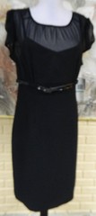 NWT ELEGANT K STUDIO BLACK LINED BELTED EMPIRE WAIST WASHABLE DRESS SZ 16