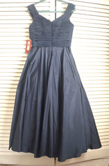 JS Collection Blue Navy Taffeta Evening Tea 50&Prime; Gowns Maxi Dress 10 Build/Bra