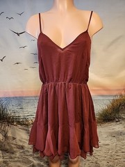 Nwt Commense Red Semi-Sheer Chiffon Ruffle Dress with Cape Overlay , Medium