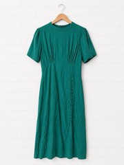 ASOS Women&rsquo;s Dress Size 10 Bottle Green Short Sleeve High Neck Button Detail VGC