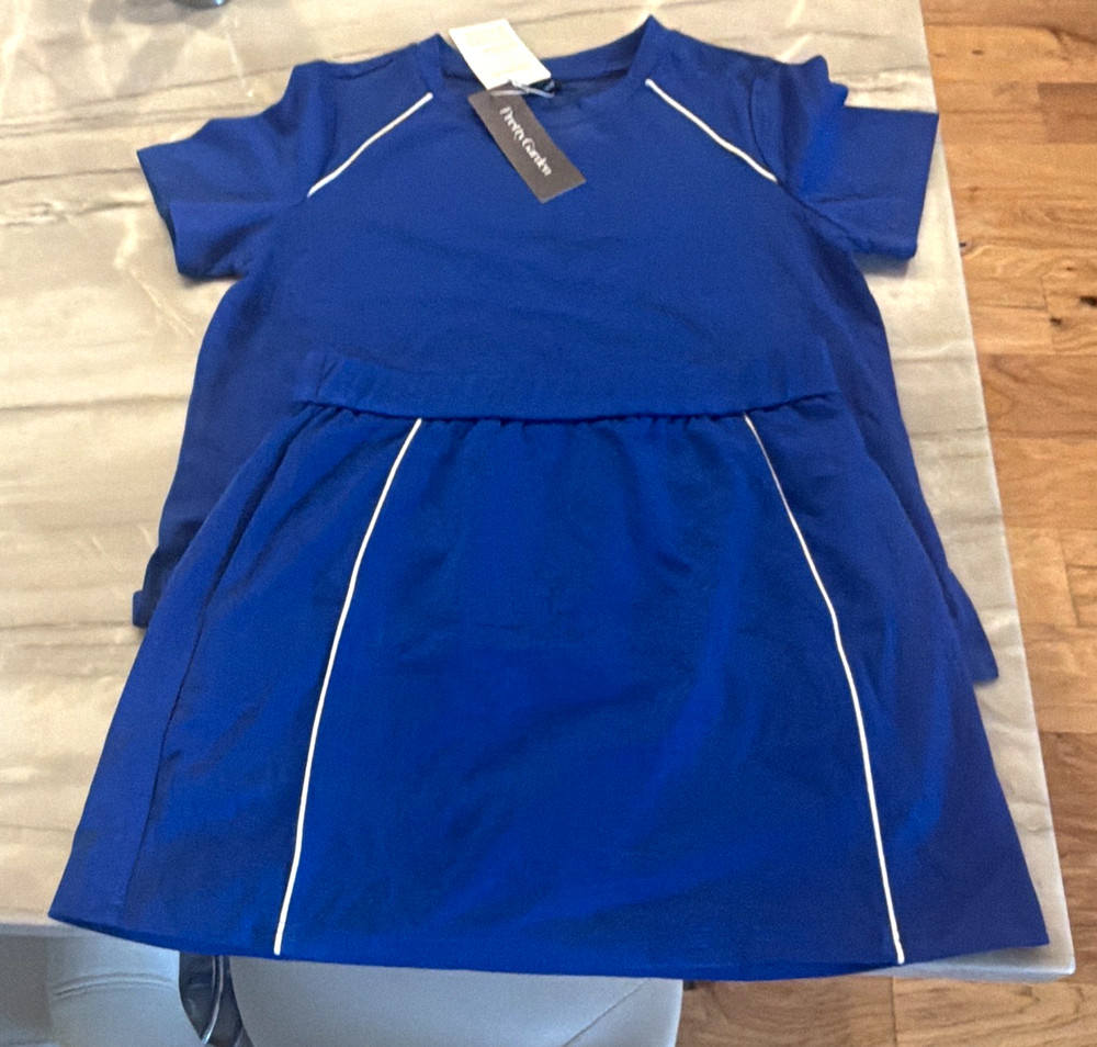 Pretty Garden Blue Solid Crew Neck Piped Skort 2 piece set Womens M
