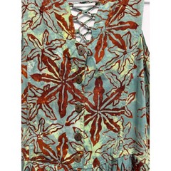 Batik Floral Midi Dress Lace Up Back Bubble Hem Teal Brown Women