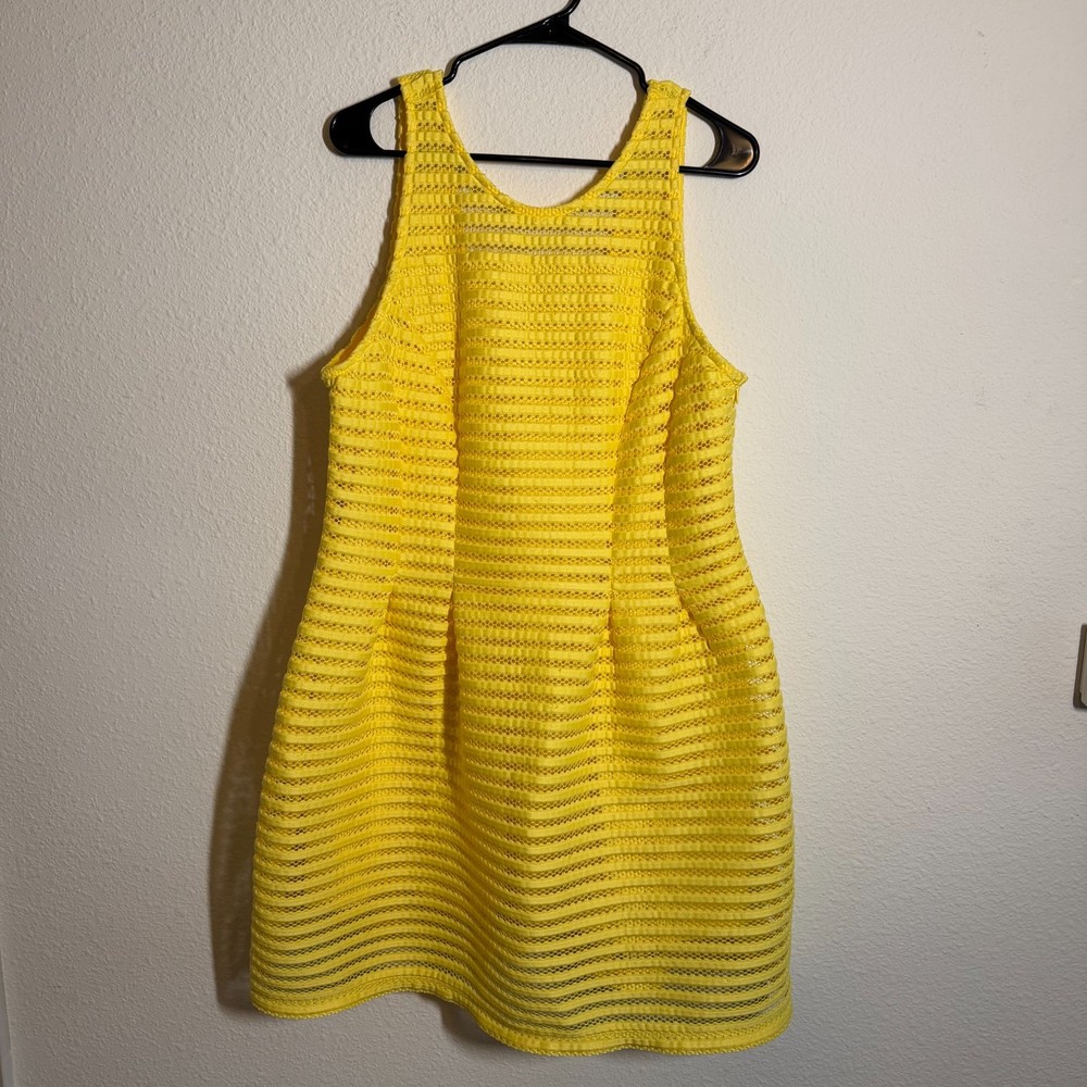 It’s Mini Tank Dress Womens Plus 1X Yellow Crochet Knit Scoop Neck Wide Straps
