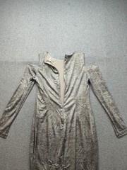 Calvin Klein Women Sheath Dress S Silver Metallic Cold Shoulder Long Sleeve Chic