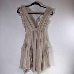 Free People More Is More Mini Dress Ruffle Boho Mini Size Med French Oak NWT