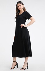 JOSTAR BLACK LONG DRESS Stretch Poly Spandex Knit TRAVEL Slinky S M L XL 2X 3X