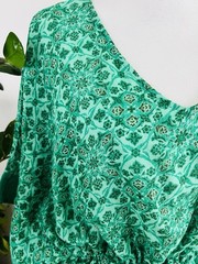Denim & Co. Beach Medium Green Flowy Kaftan Cover-Up Cinched Waist Resort Beach
