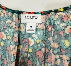 J.Crew V-neck Smocked Cottagecore Floral Green Midi Dress Side Zip Pocket Size M