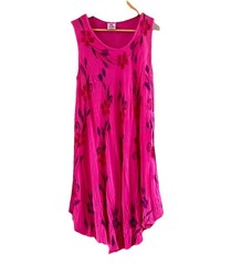 Sahiba Indian Pink Floral Sleeveless Beach Midi Festival Boho Dress Free Size
