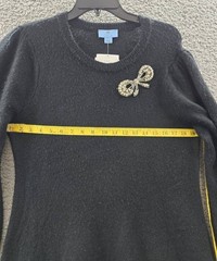 CeCe Beaded Bow Applique Sweater Dress Women&rsquo;s Large Black Pullover L/S
