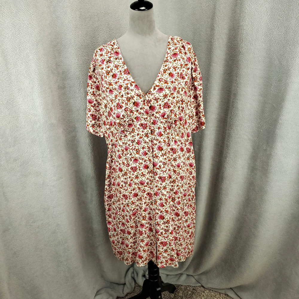 New Old Navy Dress Womens 3X Creme Floral V Neck Just Above Knee Boho NWT