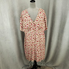 New Old Navy Dress Womens 3X Creme Floral V Neck Just Above Knee Boho NWT
