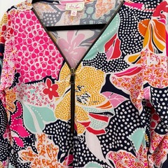 Ivy Lane Floral Half Zip Shift Dress Multicolor Womens PM 3/4 Sleeve Tunic
