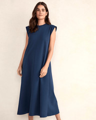 HAVEN WELL WITHIN $98 Organic Cotton Interlock Midi Dress navy blue medium NEW