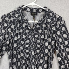 Laundry Shelli Segal Black Geometric 1/2 Sleeve Button Up Shirt Dress 8 Stretch