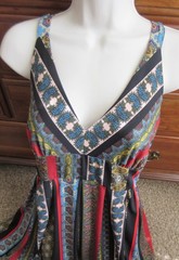 T Tahari TILE STRIPE MAXI boho festive stretch jersey BLACK MULTI SUN dress sz M