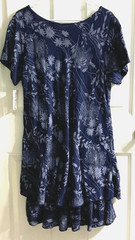 NEW Dress LARGE Pullover Layered Hem Textured Fabric Blue Floral ITALY MODA