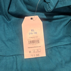 NWT Time and Tru Size XL Teal Tiered Knit Dress Pockets Round Neck Short Sleeves