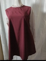 Ruche shirt dress A-line Zip Back Dark Red Elastic Striped Sleeve Size L