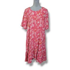Go Fish Batik Rayon Fishbone Print Short Sleeve Summer Beachy Dress Size Large